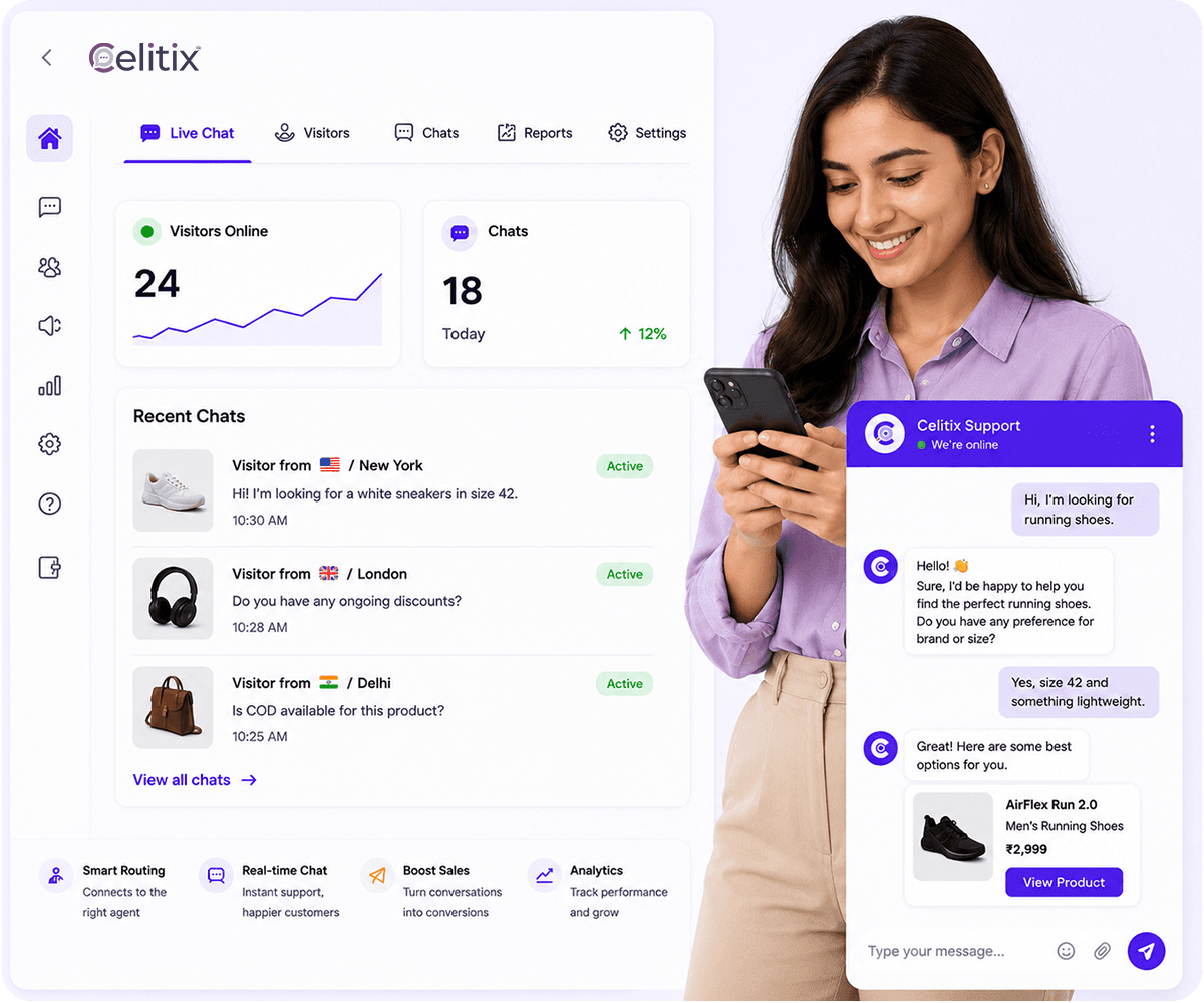 AI customer support chatbot routing conversations by visited page, behaviour, and agent availability