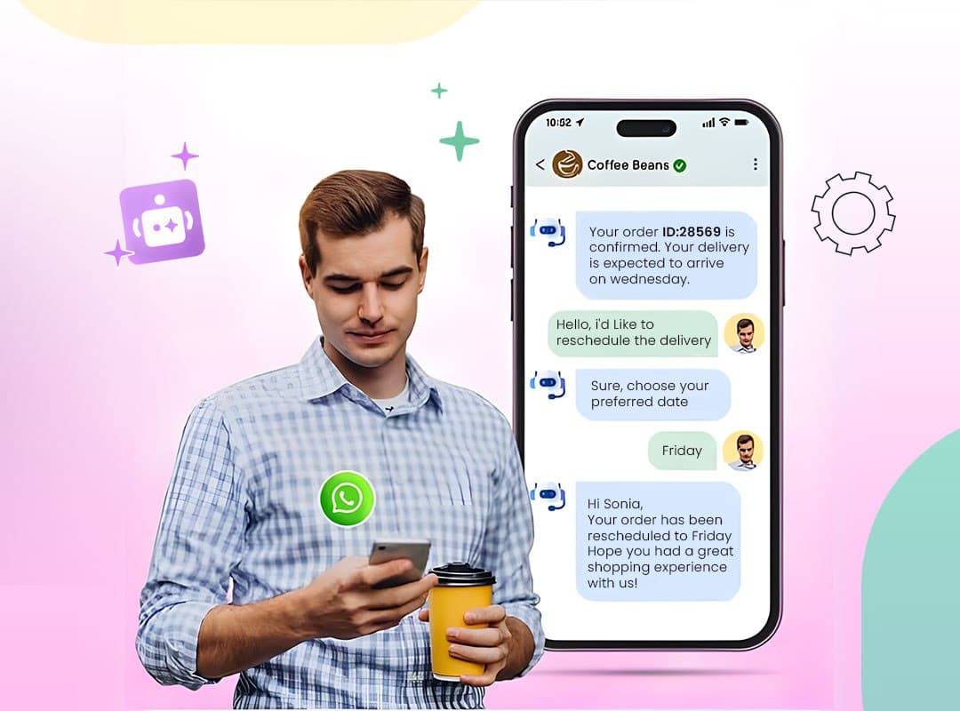 AI WhatsApp chatbot opening a WhatsApp Flows booking form with date and time pickers inside the chat