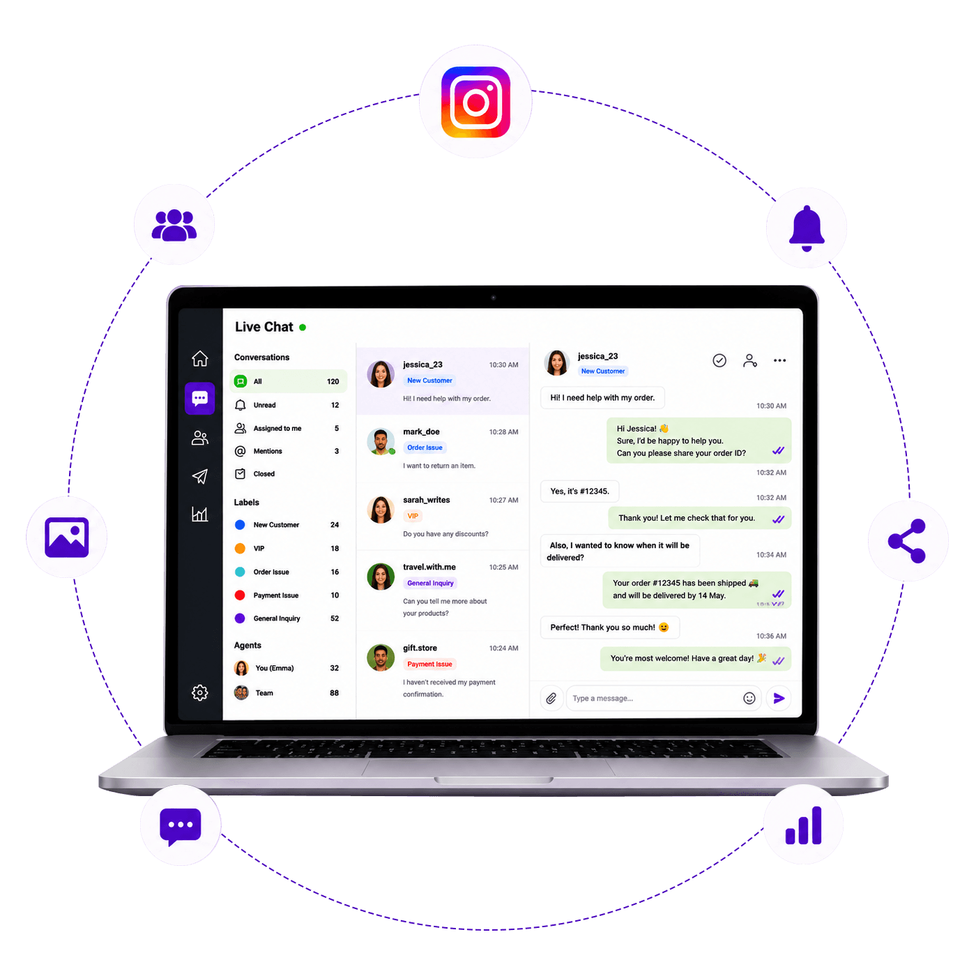 Instagram customer support software tracking the remaining reply window on each open conversation