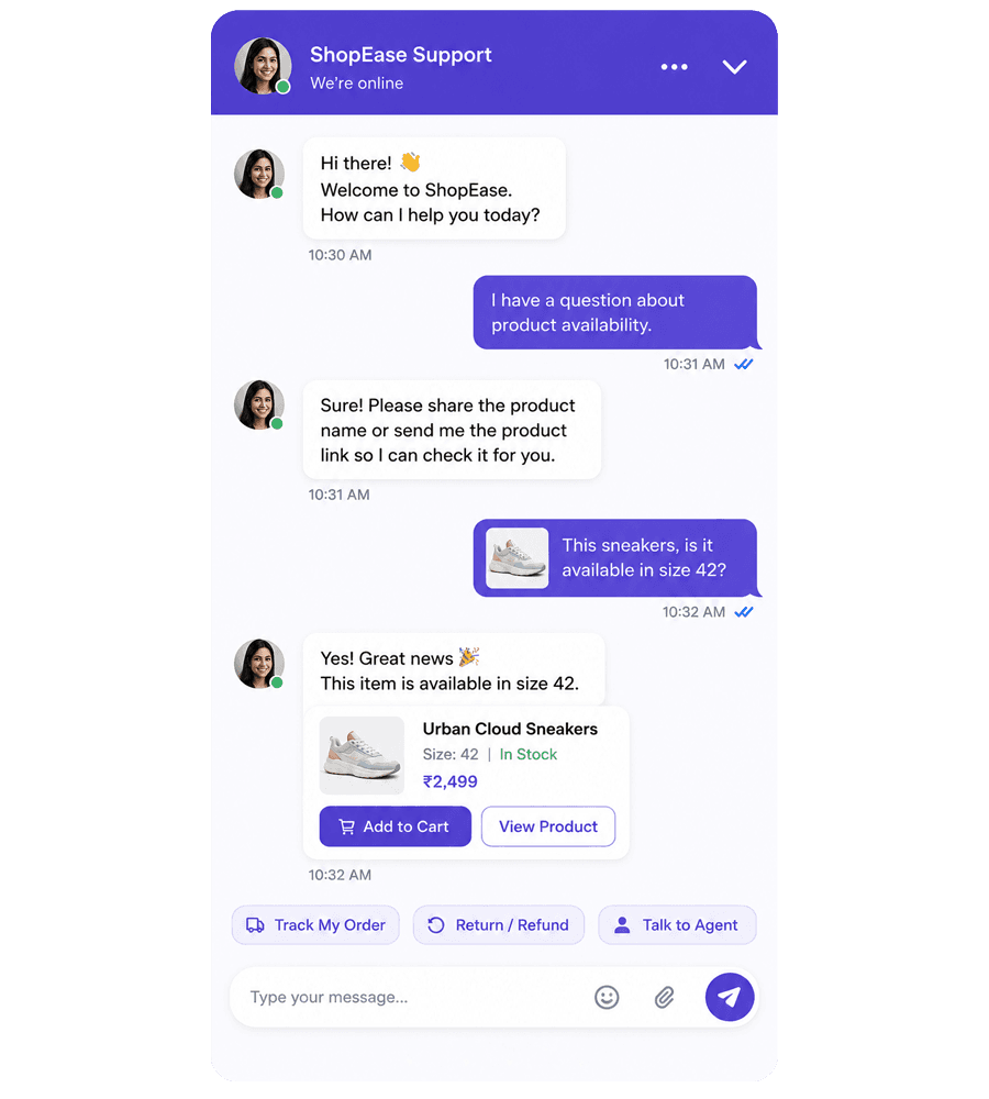 Website live chat software handing a qualified conversation from the chatbot to a live agent