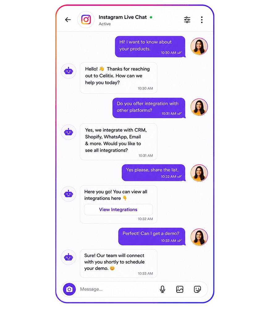 Profile insights in the Instagram shared team inbox Instagram shared team inbox showing follower count and follow status beside an open conversation