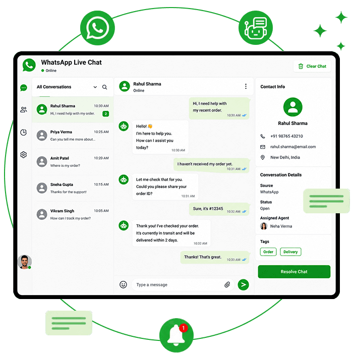 Customer conversation history and CRM timeline view in the Celitix WhatsApp live chat inbox